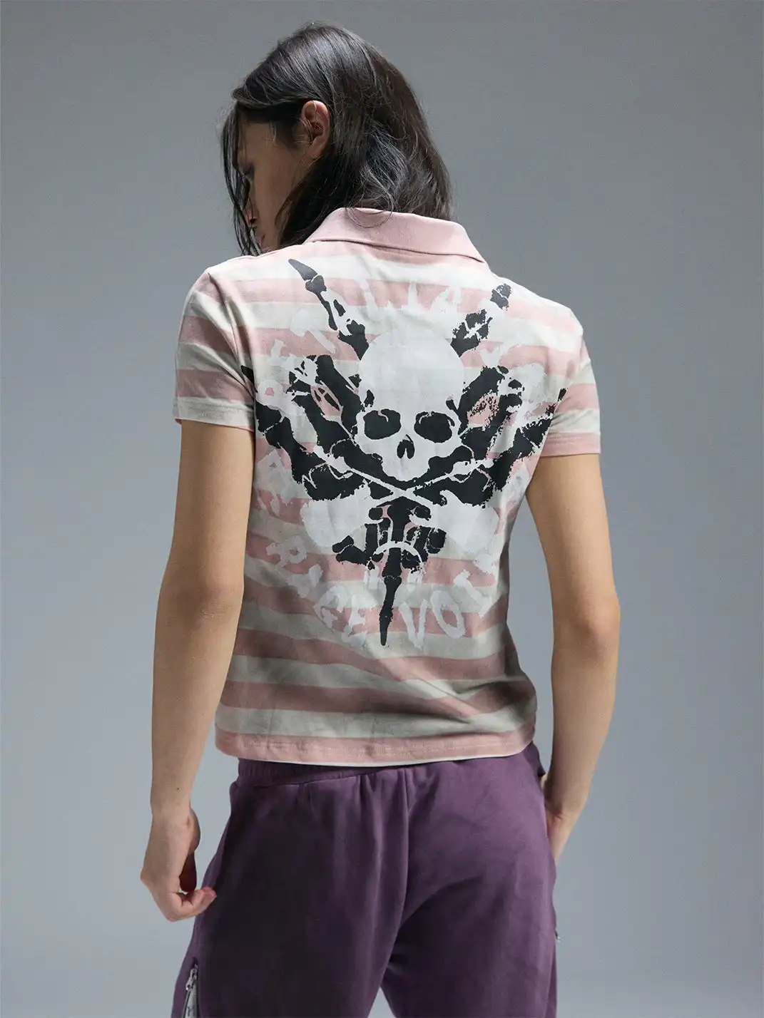 PAIKI | Distressed Skull Stripe Polo Shirt