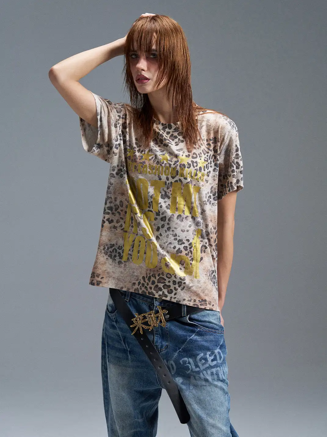 PAIKI | Gold & Silver Foil Leopard Print T-Shirt