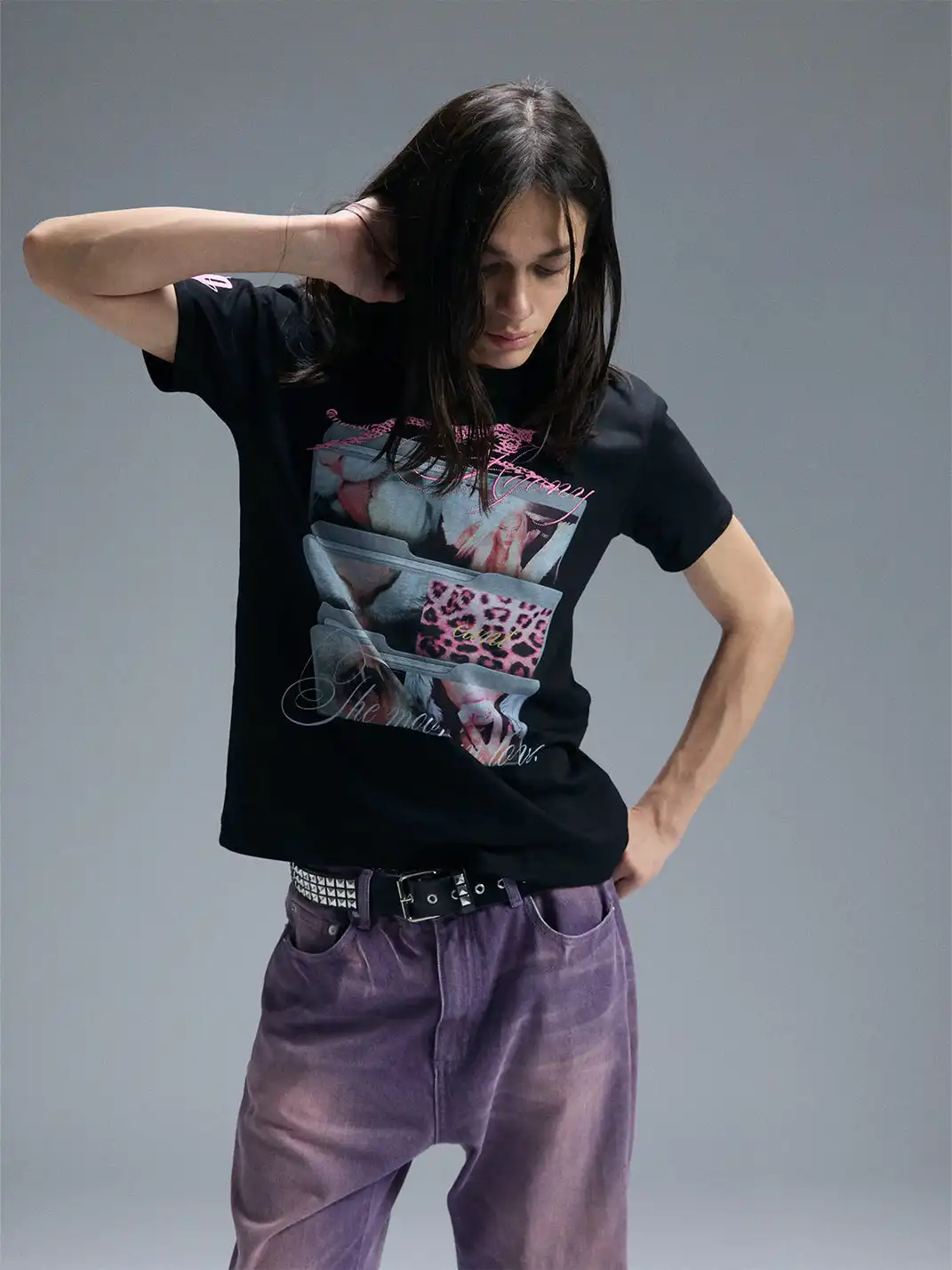 PAIKI | Cat Folder Embroidery Letter T-Shirt
