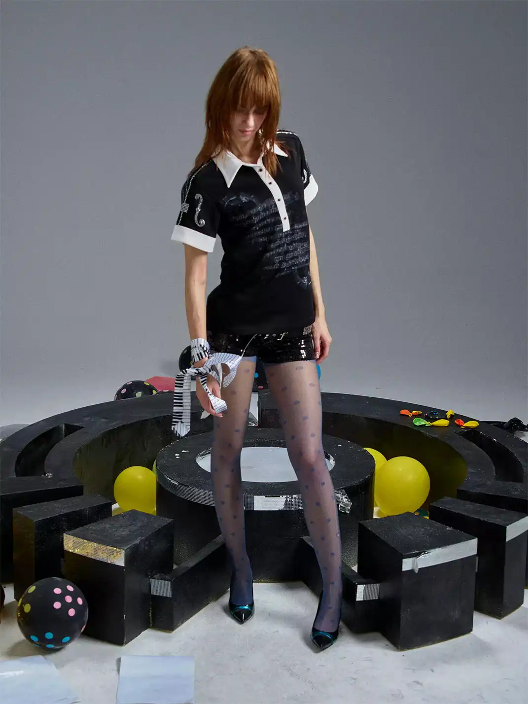 PAIKI | Violin Rhinestone Hotfix Note Polo Shirt