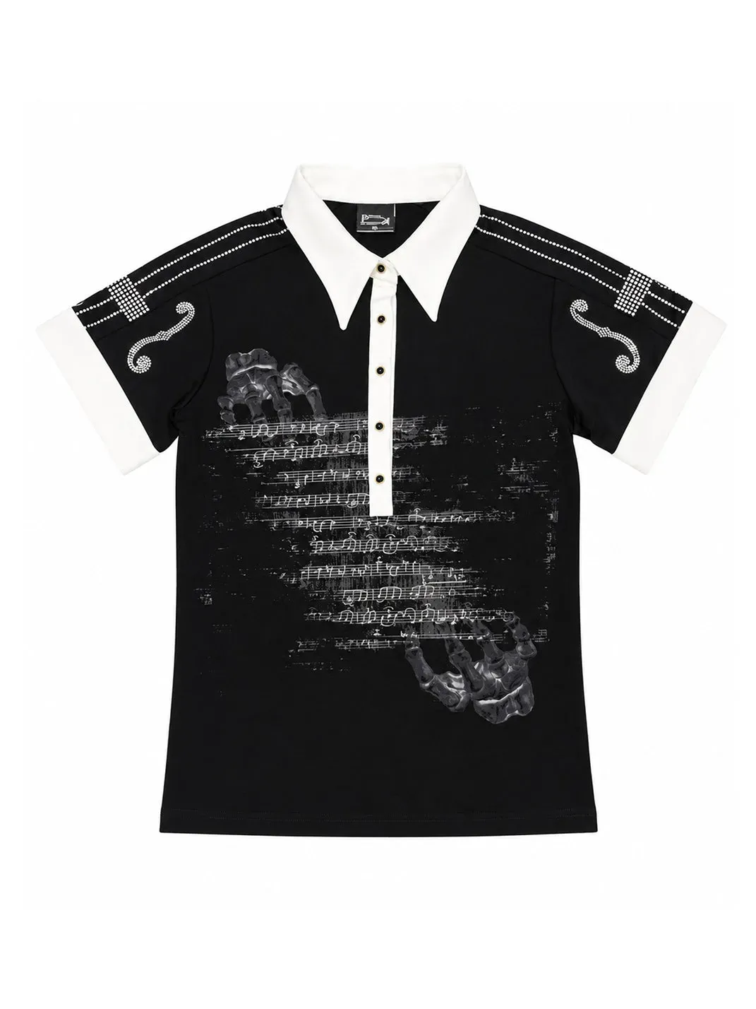 PAIKI | Violin Rhinestone Hotfix Note Polo Shirt