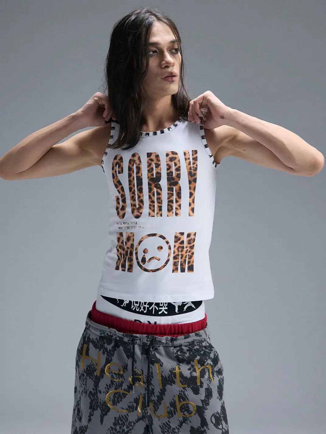 PAIKI | Leopard Print Letter Sleeveless Rivet Tank Top