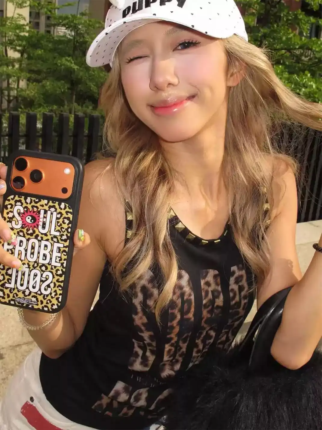 PAIKI | Leopard Print Letter Sleeveless Rivet Tank Top