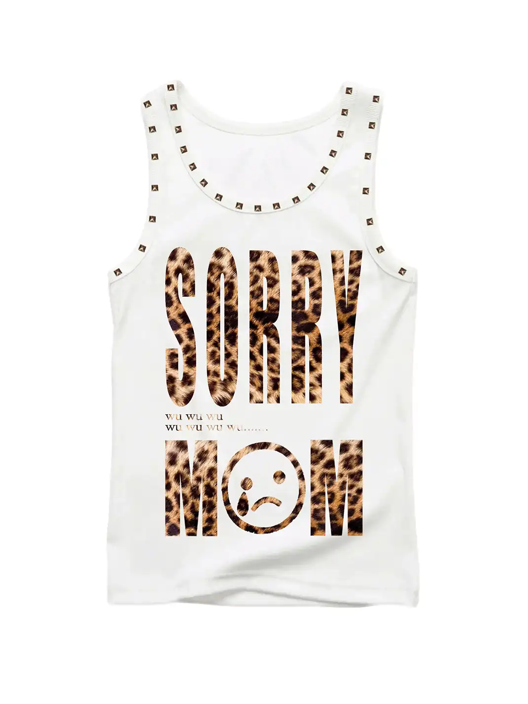 PAIKI | Leopard Print Letter Sleeveless Rivet Tank Top
