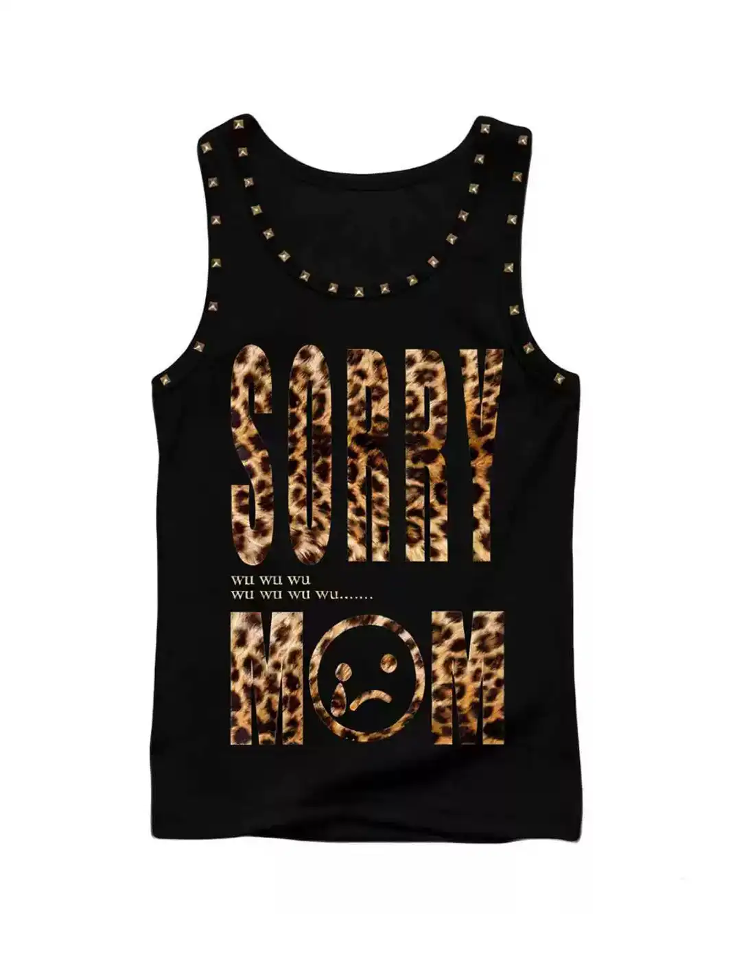 PAIKI | Leopard Print Letter Sleeveless Rivet Tank Top