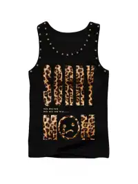 PAIKI | Leopard Print Letter Sleeveless Rivet Tank Top