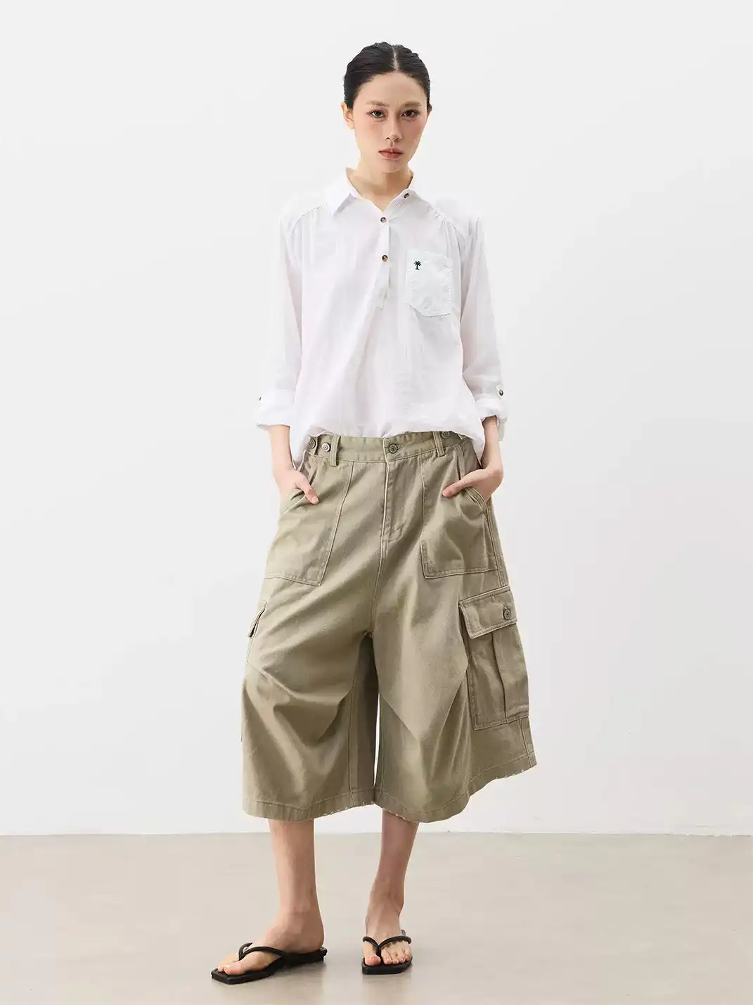 FLY OFF | Big Pocket 7/8 Length Casual Cargo Pants