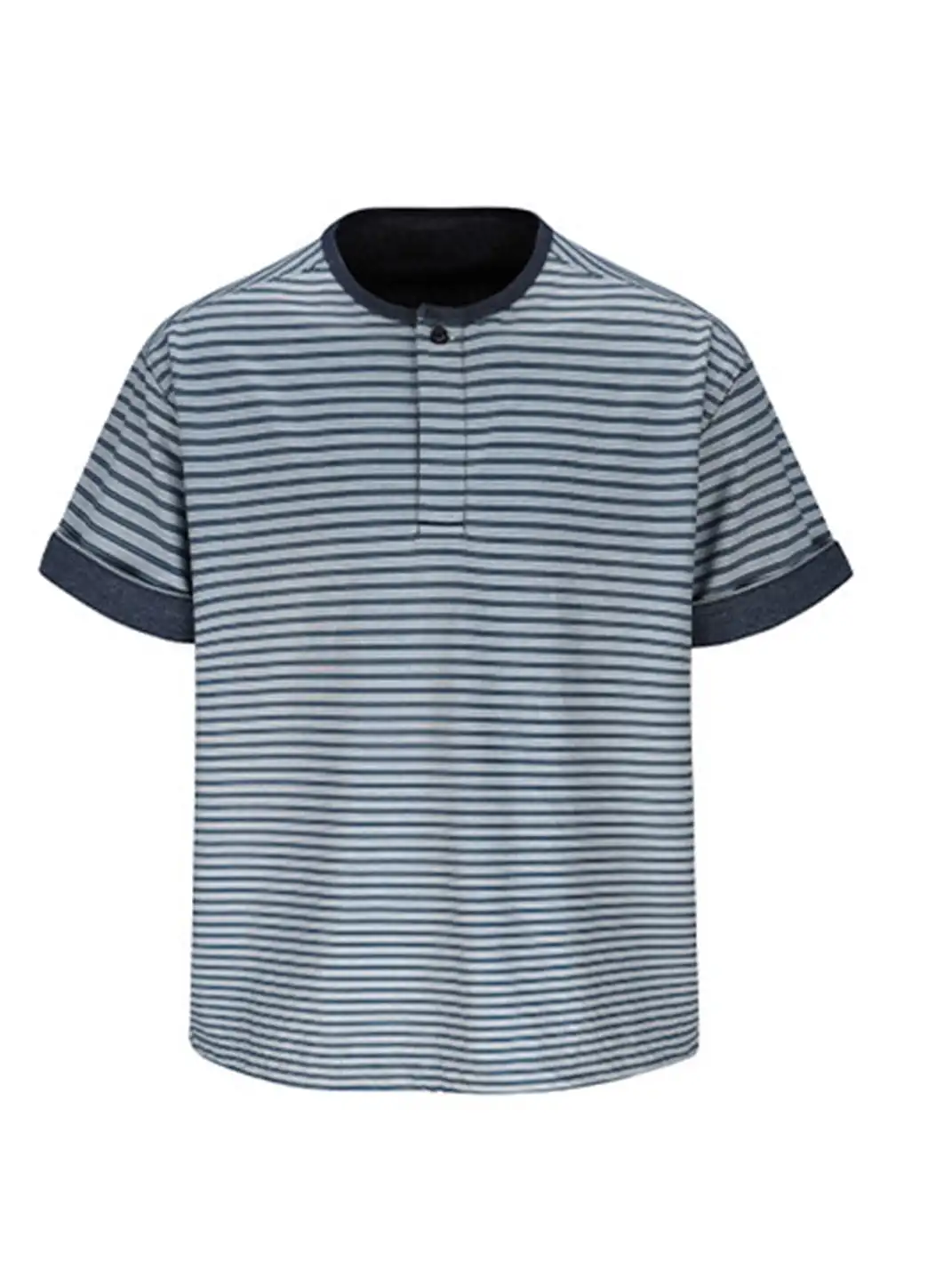 FLY OFF | Henley Collar Stripe Short Sleeve T-Shirt