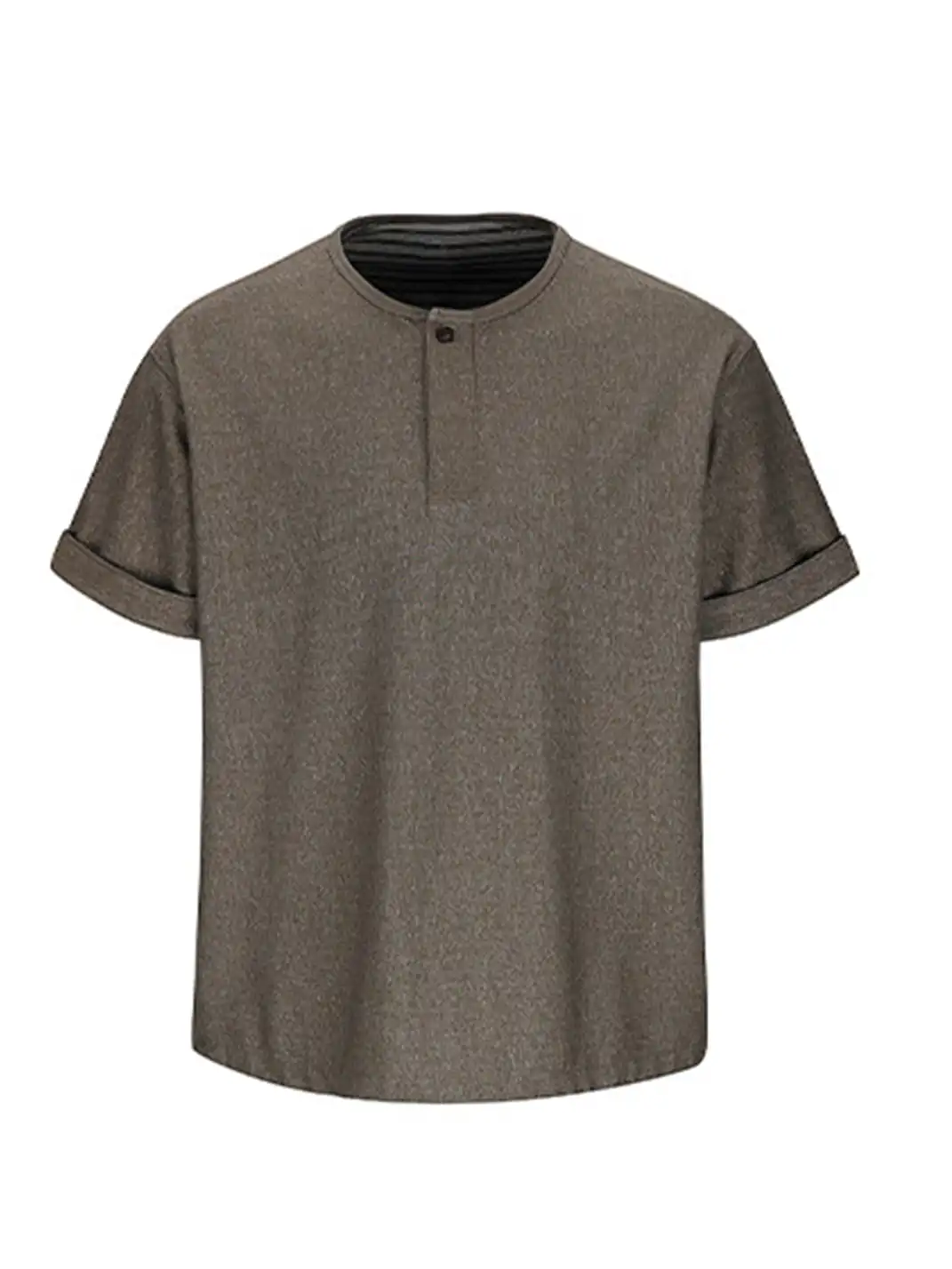 FLY OFF | Henley Collar Stripe Short Sleeve T-Shirt