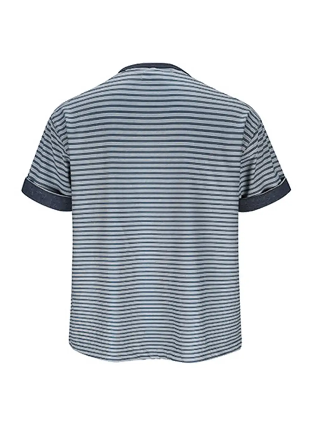 FLY OFF | Henley Collar Stripe Short Sleeve T-Shirt