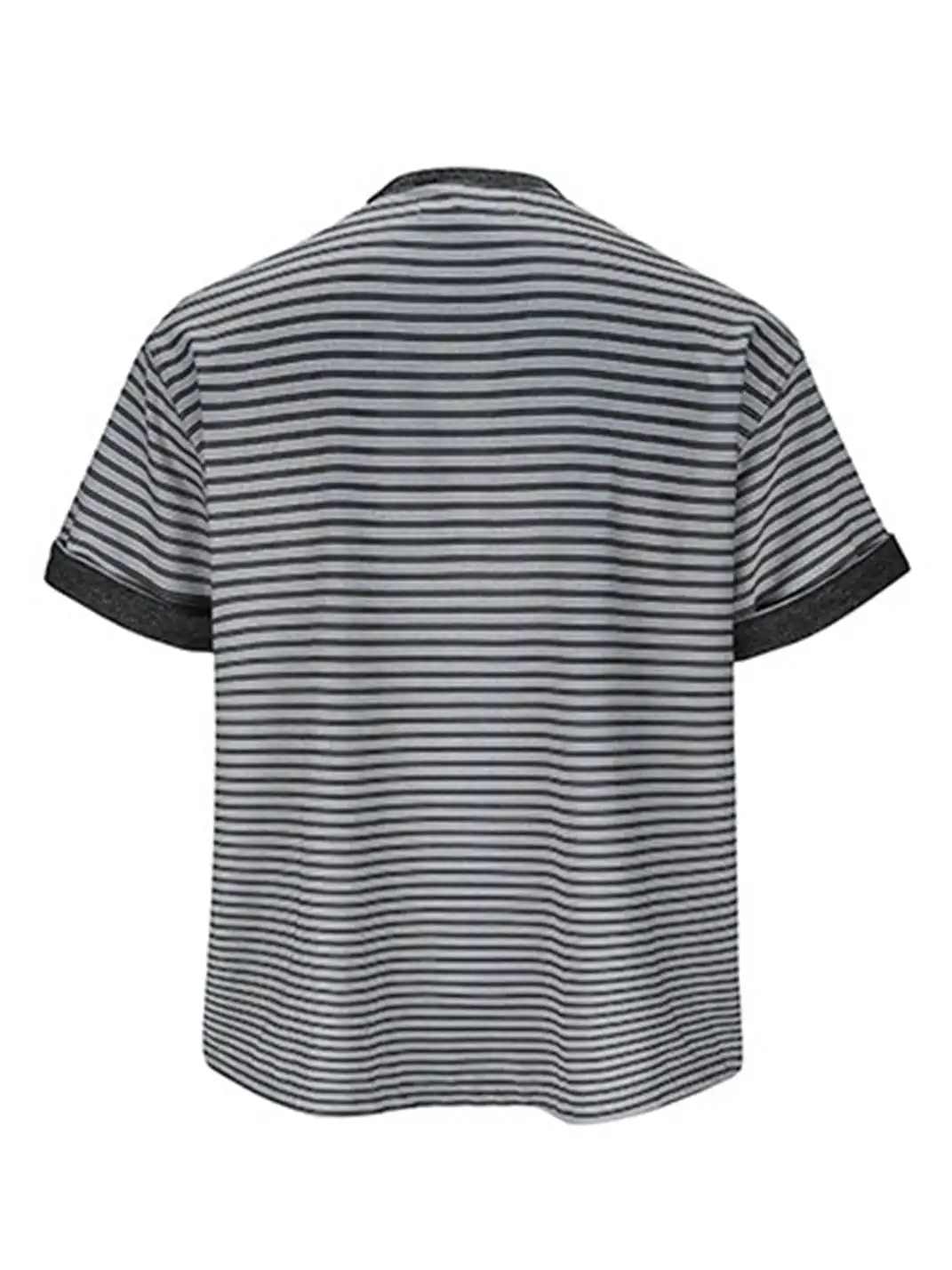 FLY OFF | Henley Collar Stripe Short Sleeve T-Shirt