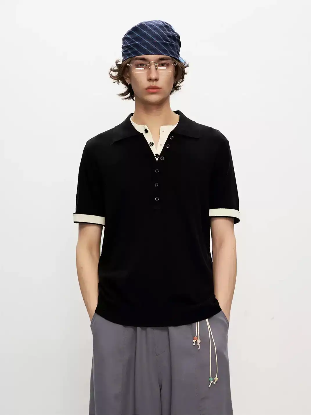 FLY OFF | Fake Two Piece Collared Linen T-Shirt