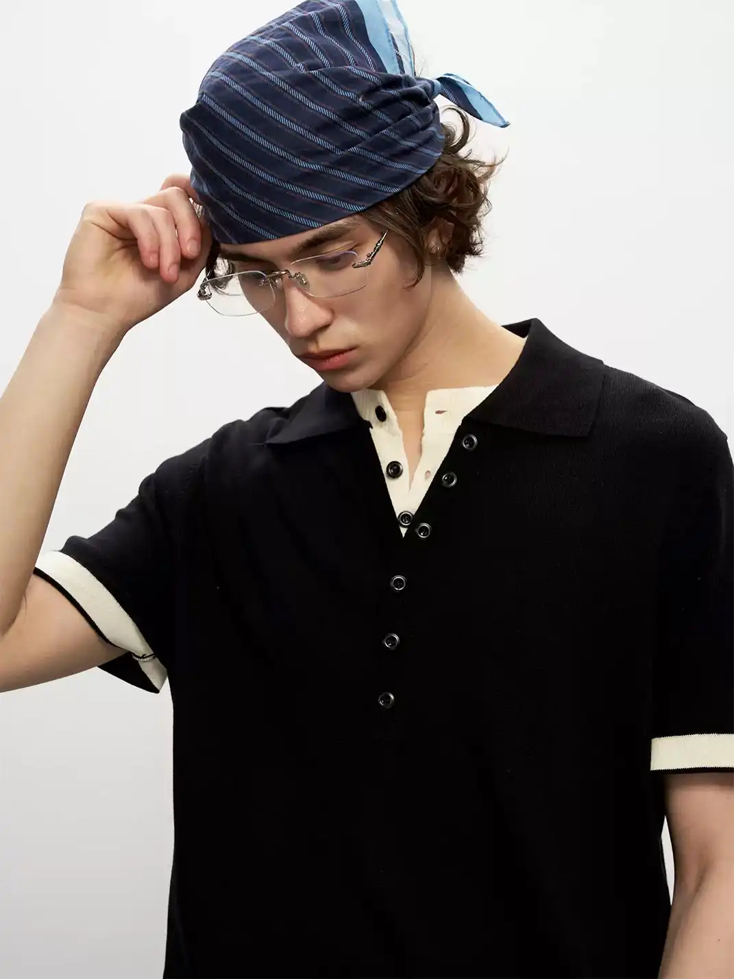 FLY OFF | Fake Two Piece Collared Linen T-Shirt