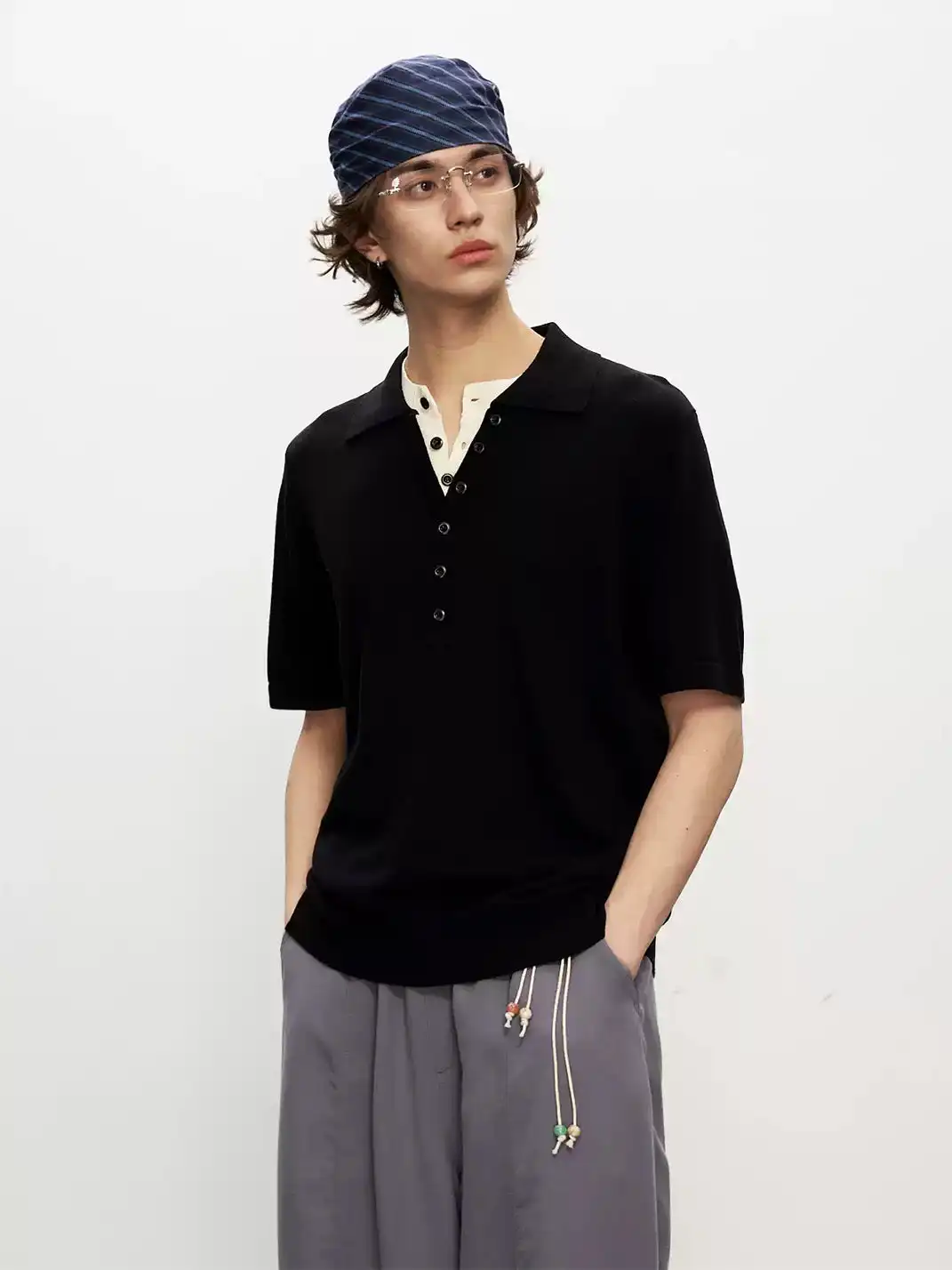 FLY OFF | Fake Two Piece Collared Linen T-Shirt