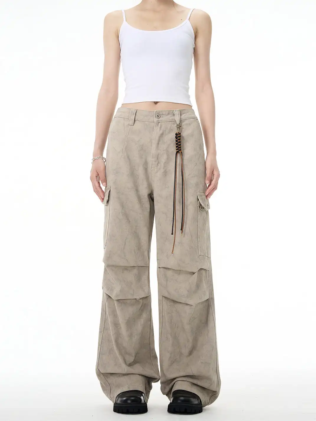 FLY OFF | Pleated Pocket Straight Leg Cargo Pants