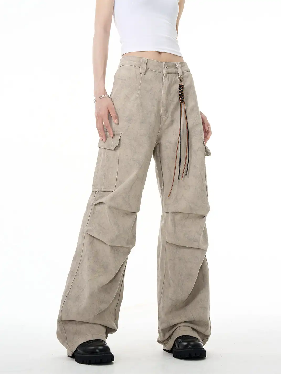 FLY OFF | Pleated Pocket Straight Leg Cargo Pants
