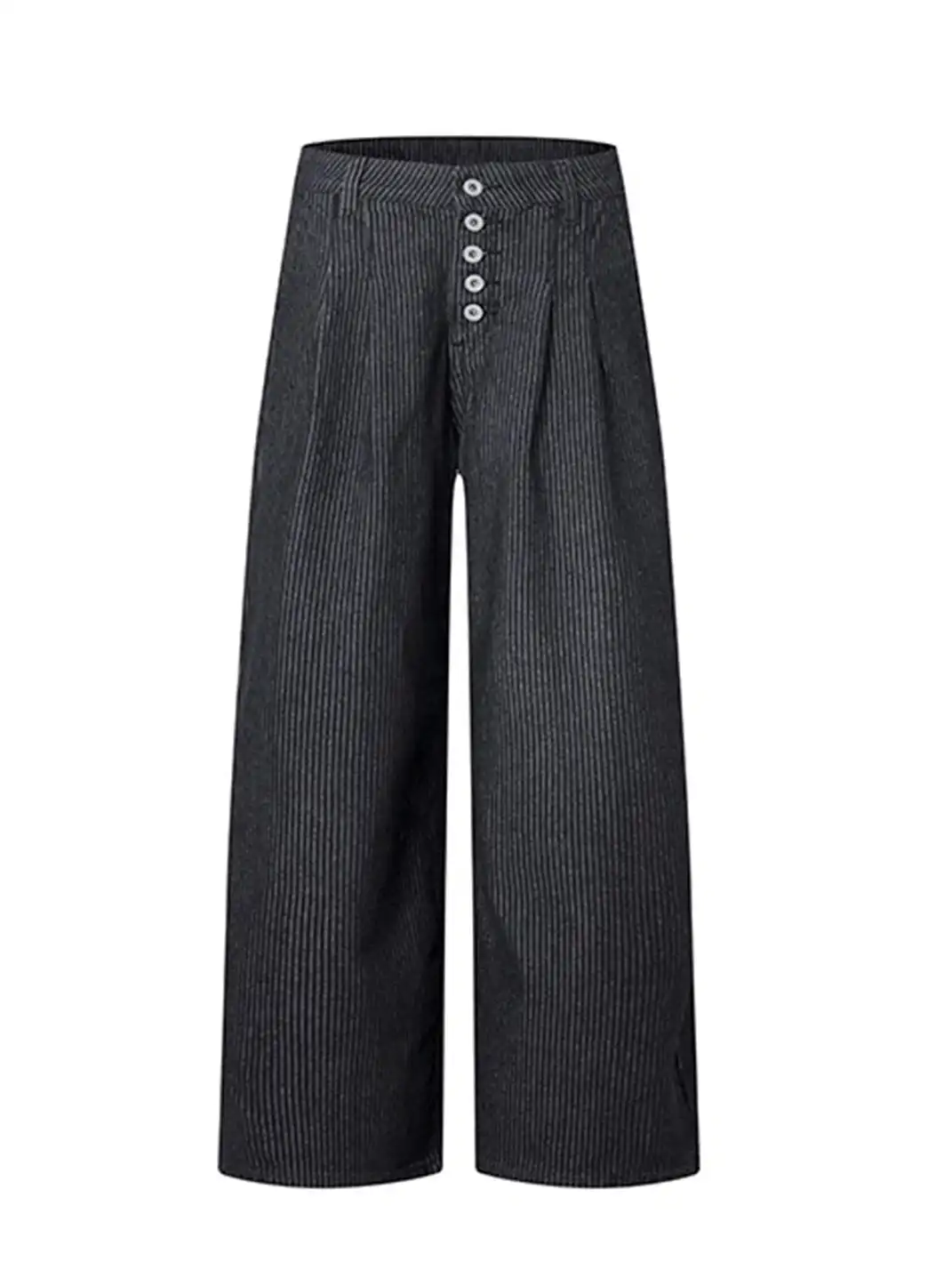 FLY OFF | Pleated Five Buttons Stripe Straight Leg Jeans