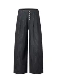 FLY OFF | Pleated Five Buttons Stripe Straight Leg Jeans