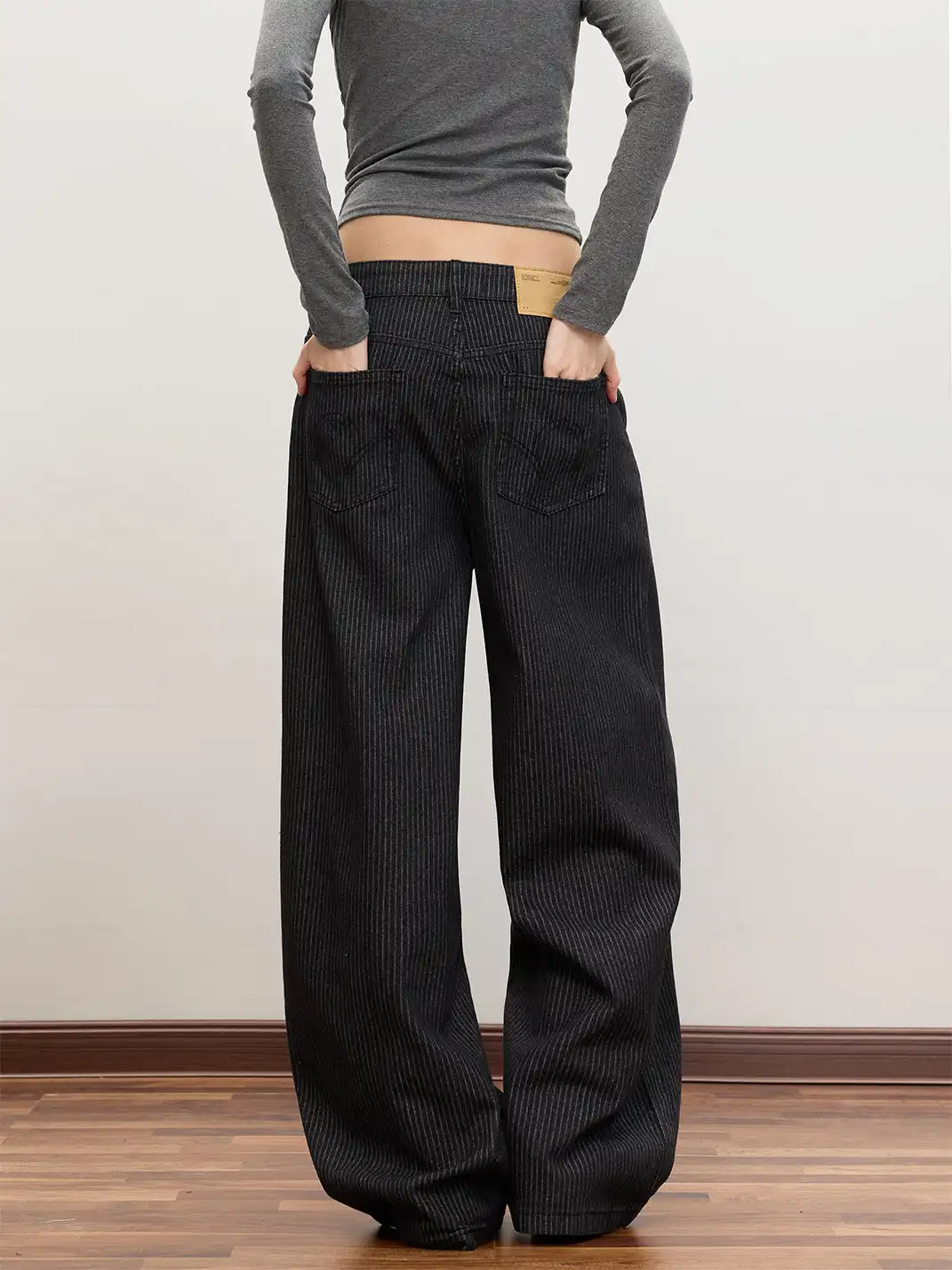 FLY OFF | Pleated Five Buttons Stripe Straight Leg Jeans