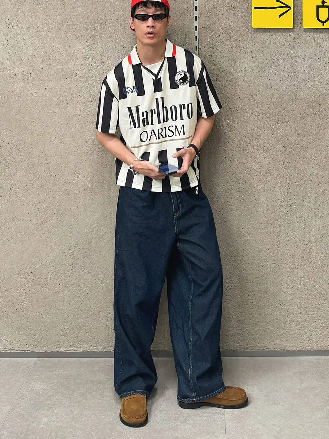 oarism | Stripe Collar Marlboro Print T-Shirt