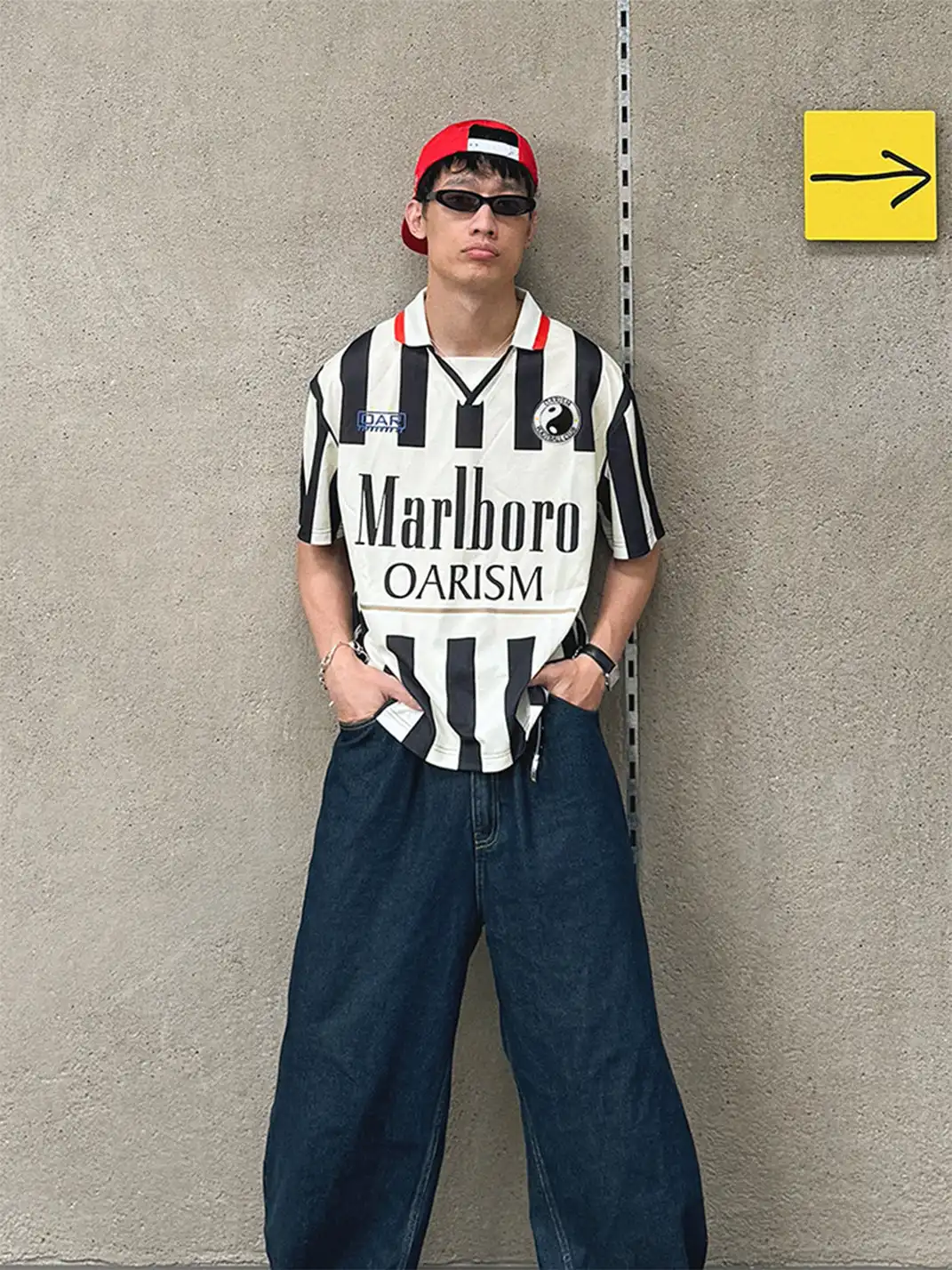 oarism | Stripe Collar Marlboro Print T-Shirt
