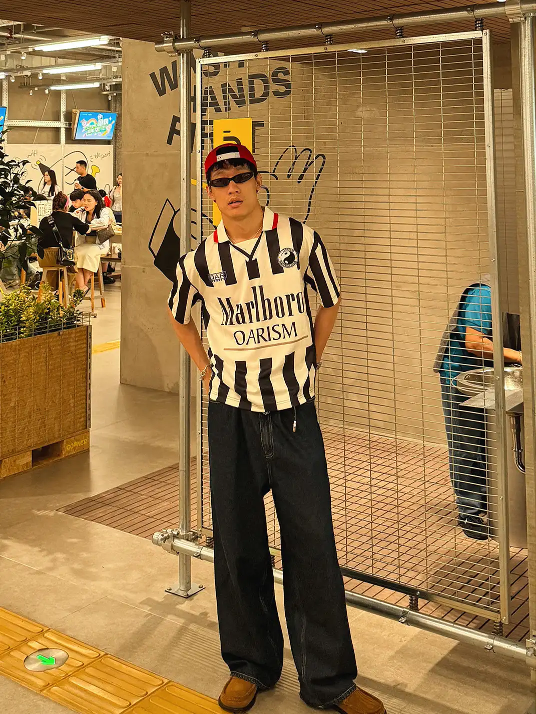 oarism | Stripe Collar Marlboro Print T-Shirt