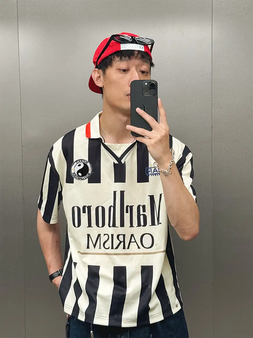 oarism | Stripe Collar Marlboro Print T-Shirt
