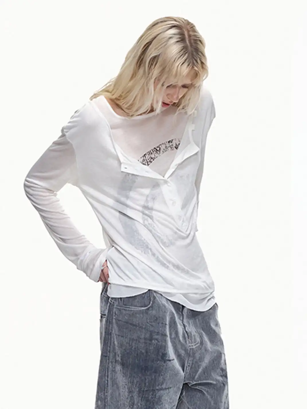 EMOBROTHER | Fake Two-Piece Layered Cover-Up T-Shirt