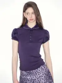 Short Wave | Jacquard Polka Dot Spliced Peter Pan Collar T-Shirt