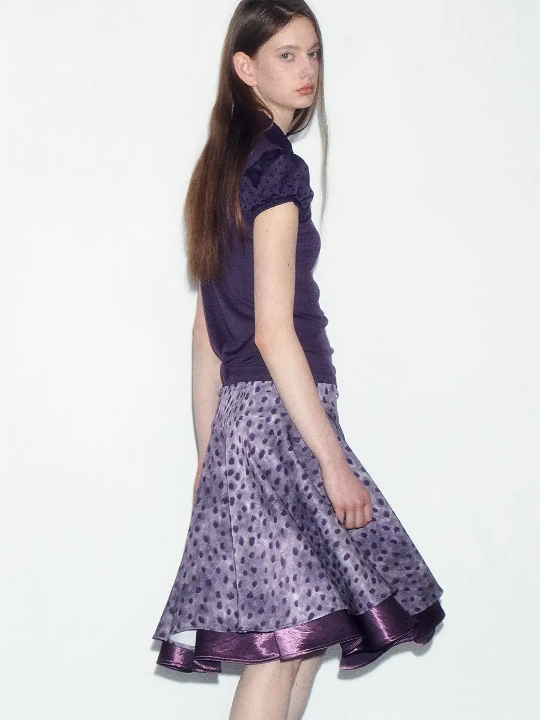 Short Wave | Jacquard Polka Dot Spliced Peter Pan Collar T-Shirt