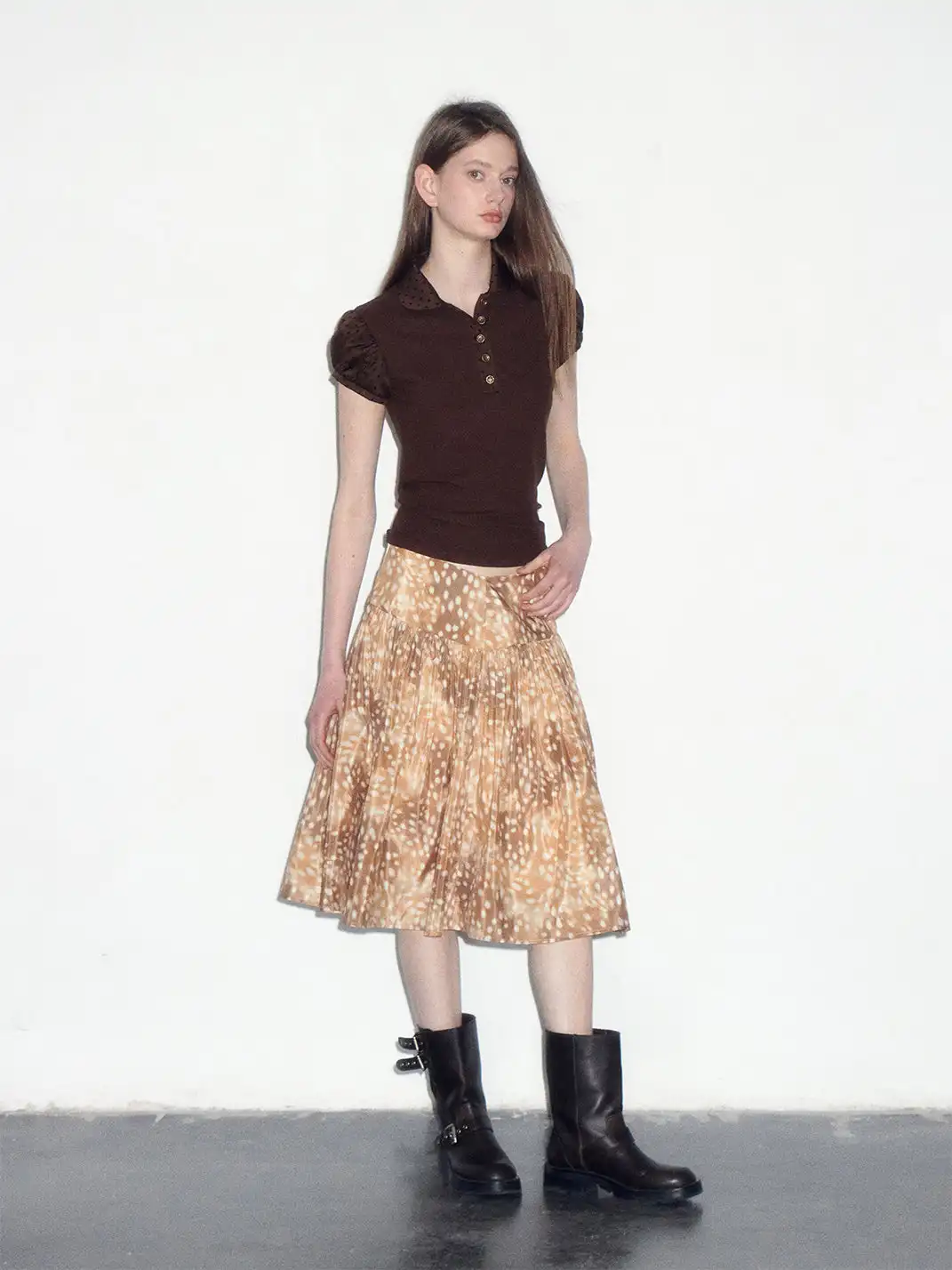 Short Wave | Jacquard Polka Dot Spliced Peter Pan Collar T-Shirt