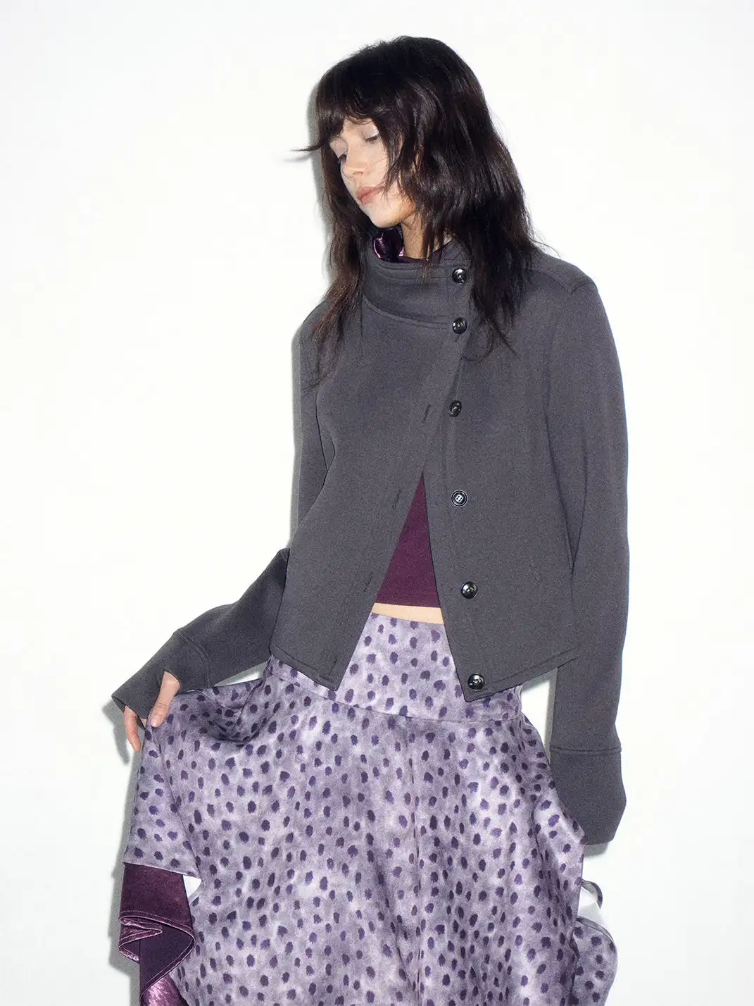 Short Wave | Double-Layer Satin Spliced Polka Dot Midi Skirt
