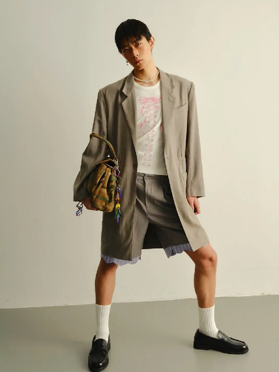 KADAKADA | Fake Two-Piece Stripe Lace Spliced Shorts
