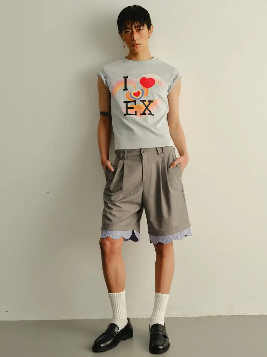 KADAKADA | Fake Two-Piece Stripe Lace Spliced Shorts