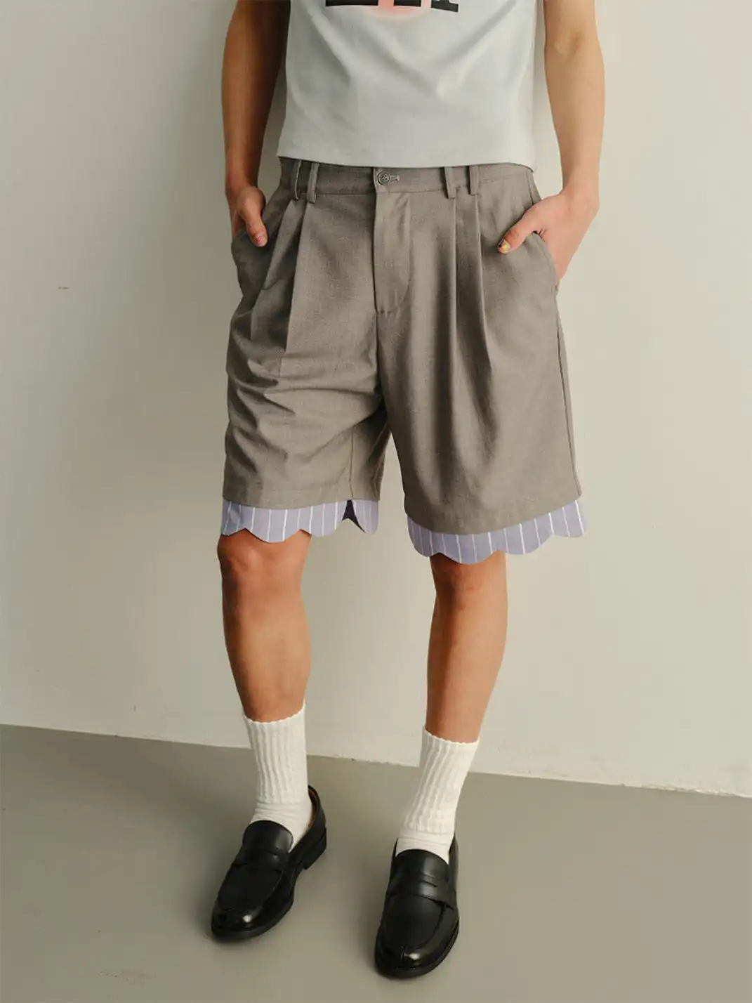 KADAKADA | Fake Two-Piece Stripe Lace Spliced Shorts