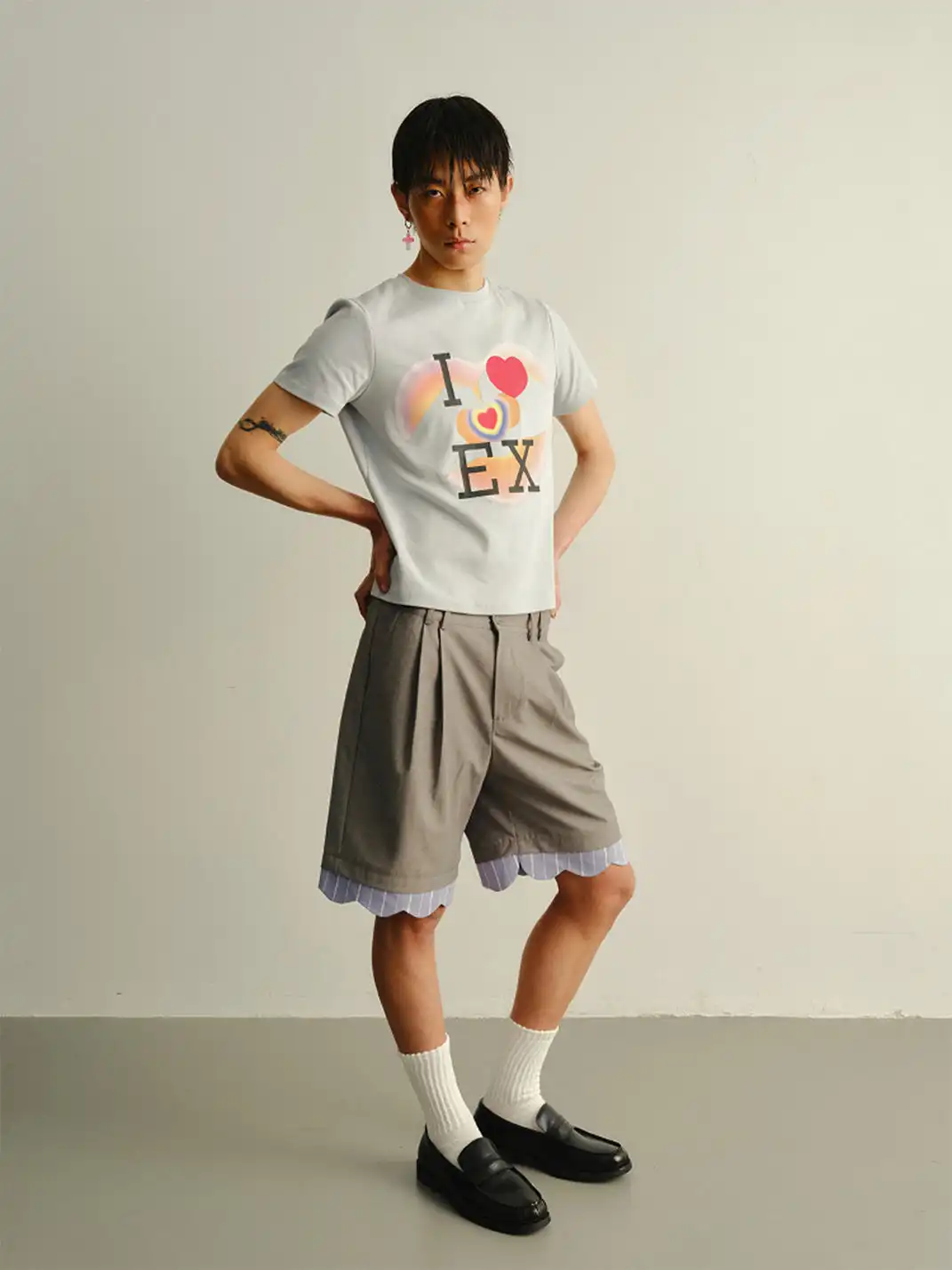 KADAKADA | Fake Two-Piece Stripe Lace Spliced Shorts