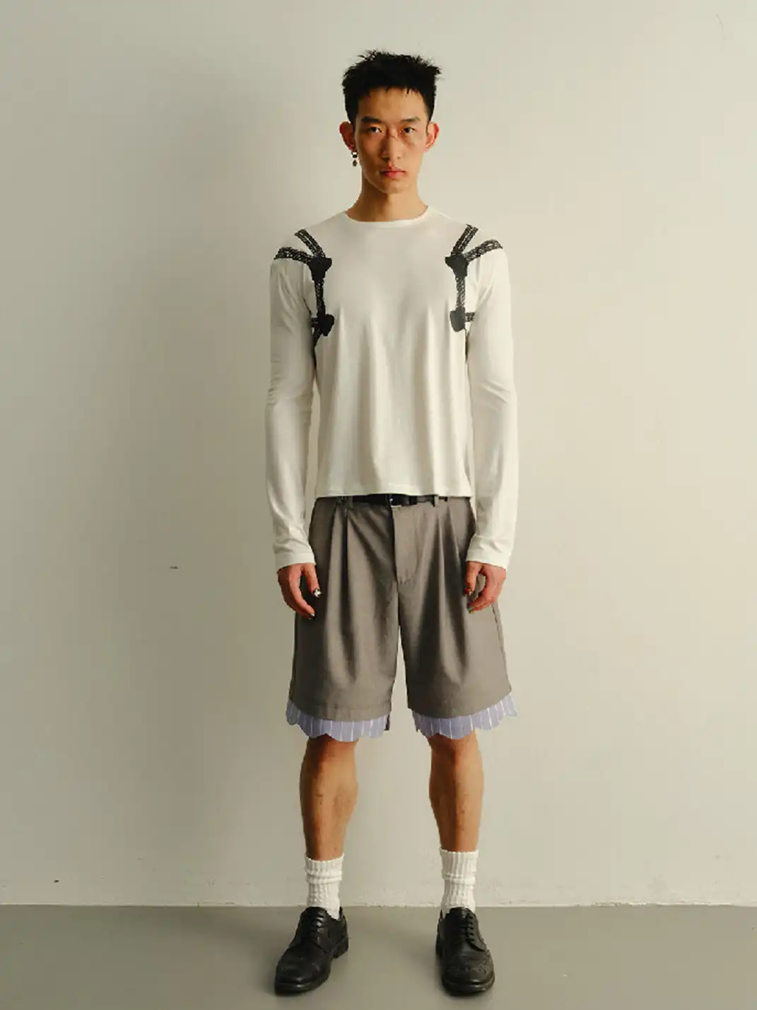 KADAKADA | Fake Two-Piece Stripe Lace Spliced Shorts