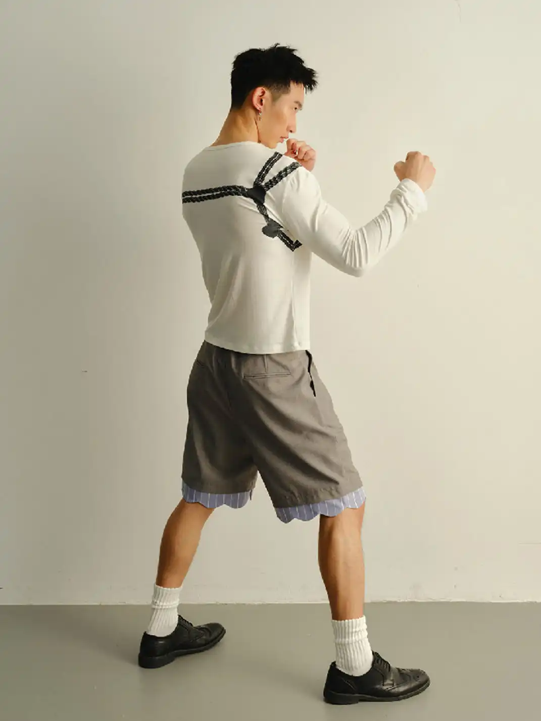 KADAKADA | Fake Two-Piece Stripe Lace Spliced Shorts