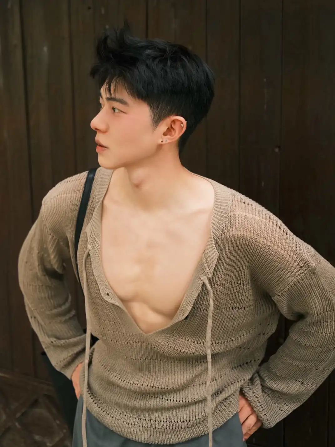 KADAKADA | Hollow Out Tie Oversized Knit Sweater