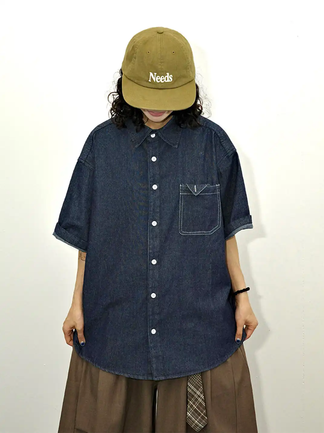 GULUWO | Oversized Denim Short Sleeve Shirt