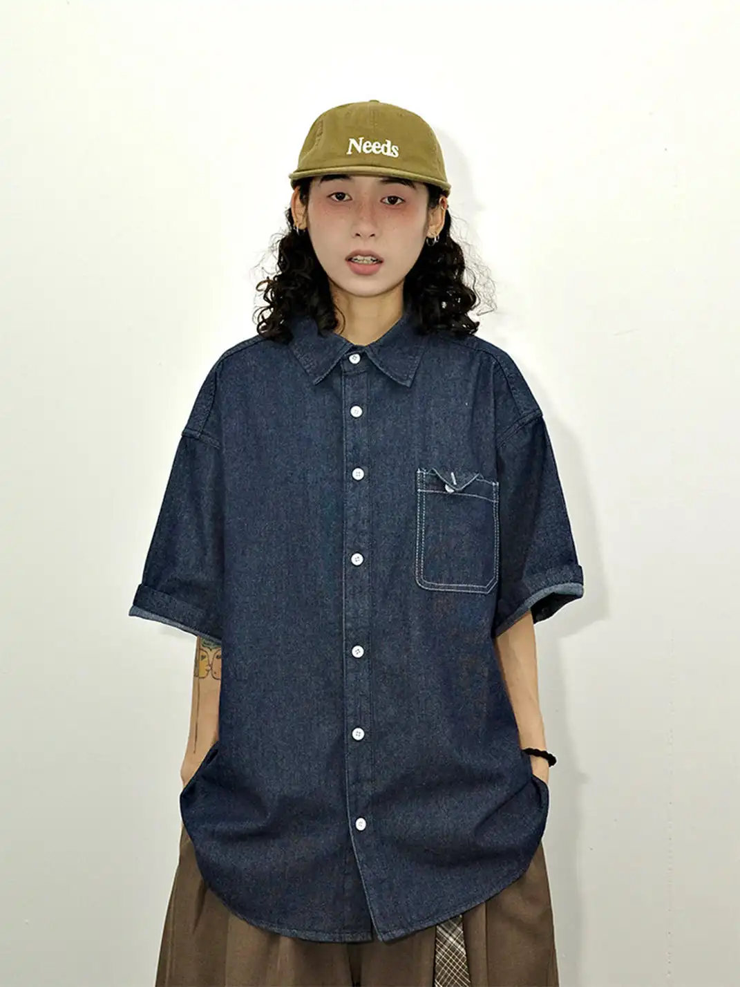 GULUWO | Oversized Denim Short Sleeve Shirt