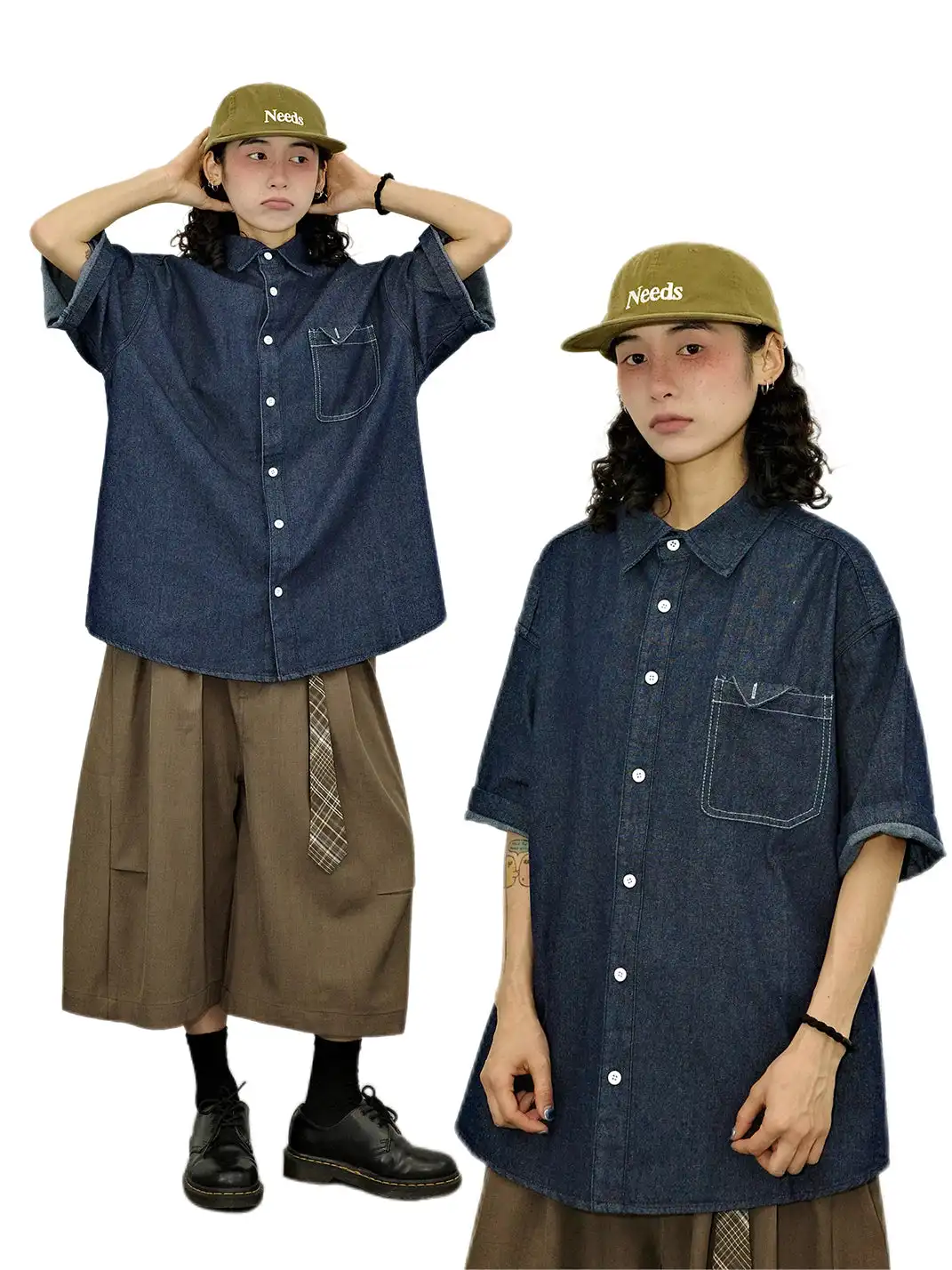 GULUWO | Oversized Denim Short Sleeve Shirt