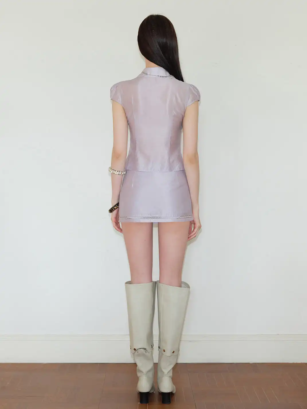 The NeverMore | Imported Acetate Shirt And Midi Skirt Set