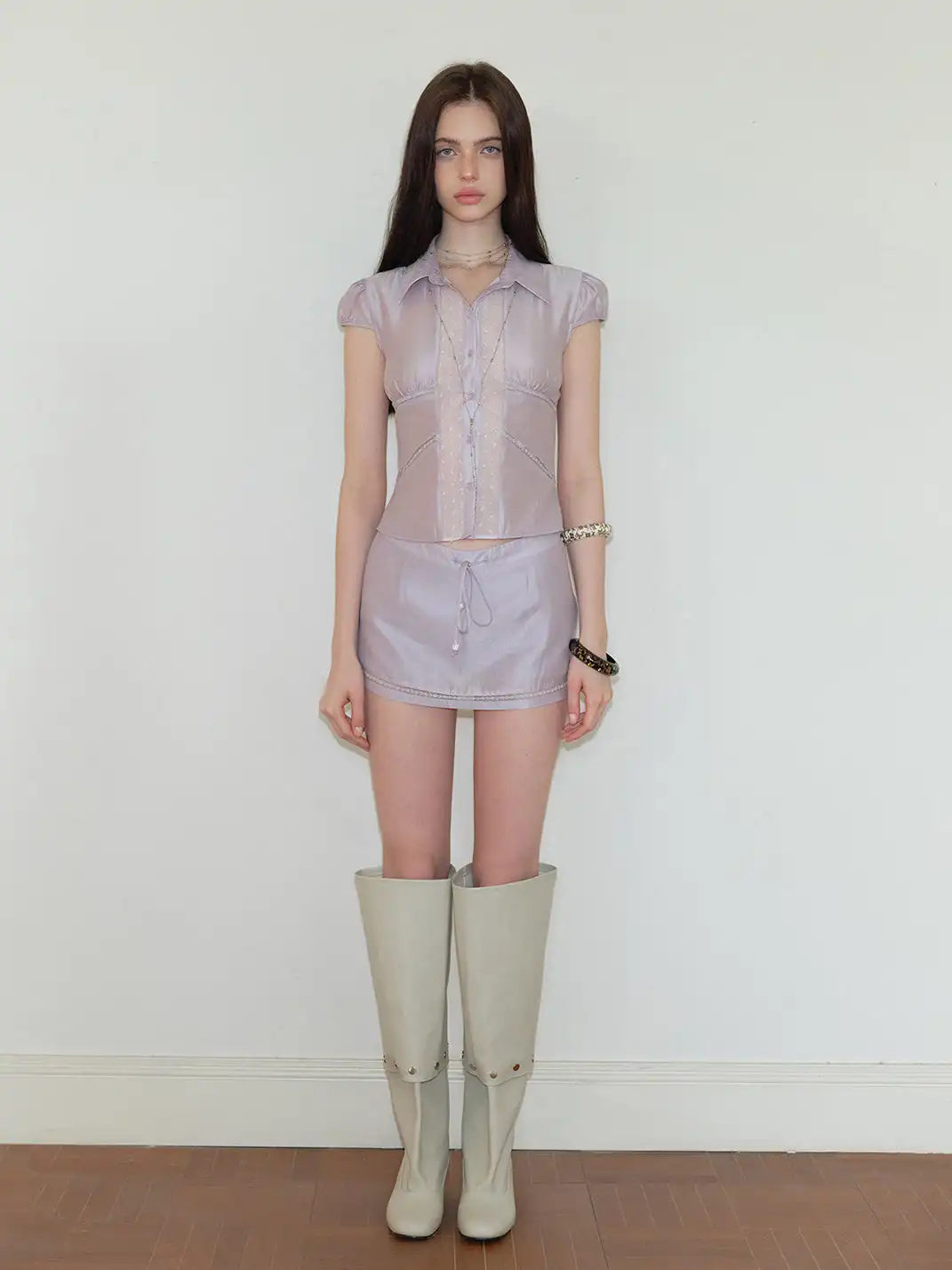 The NeverMore | Imported Acetate Shirt And Midi Skirt Set