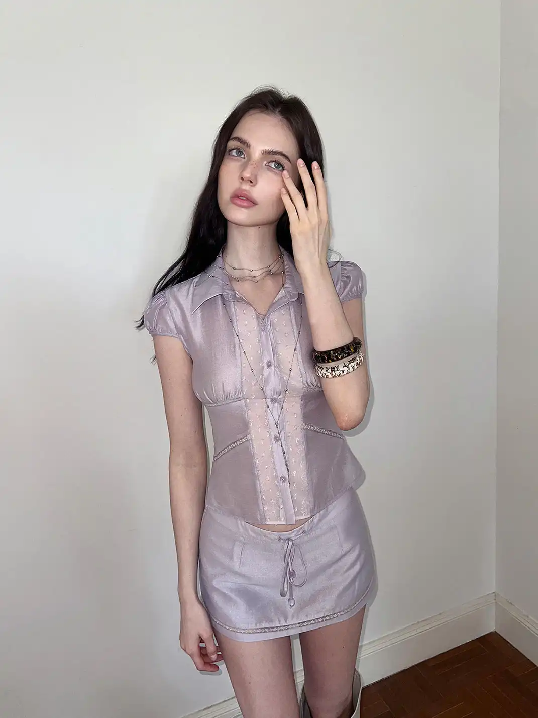 The NeverMore | Imported Acetate Shirt And Midi Skirt Set