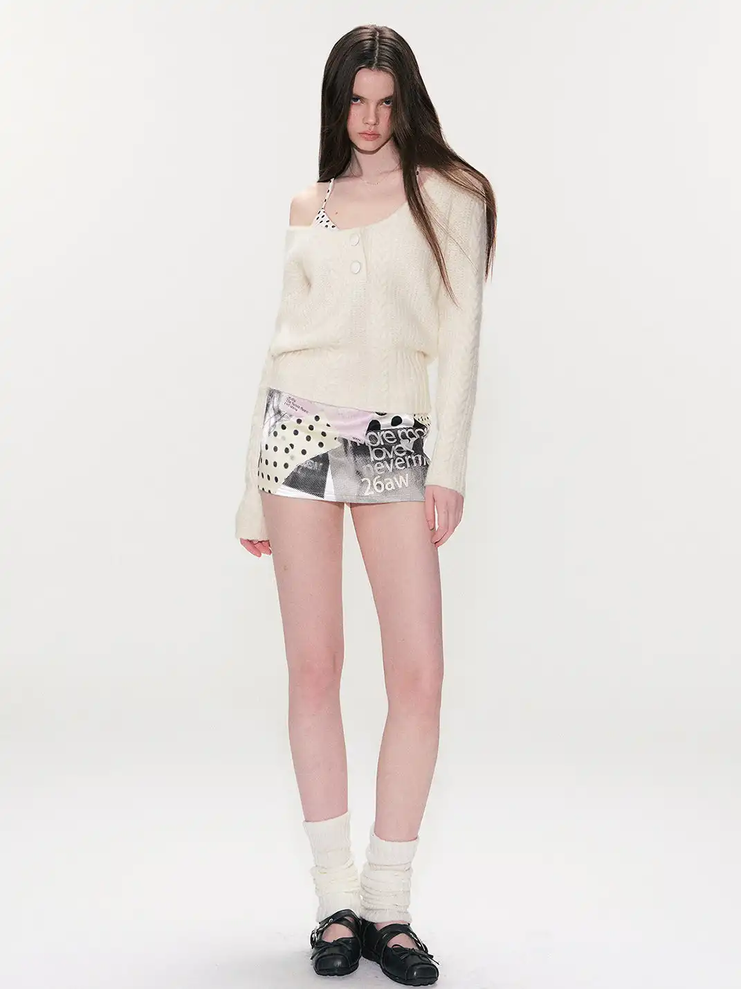 The NeverMore | Letter Printed Satin Bodycon Mini Skirt