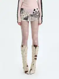 The NeverMore | Letter Printed Satin Bodycon Mini Skirt