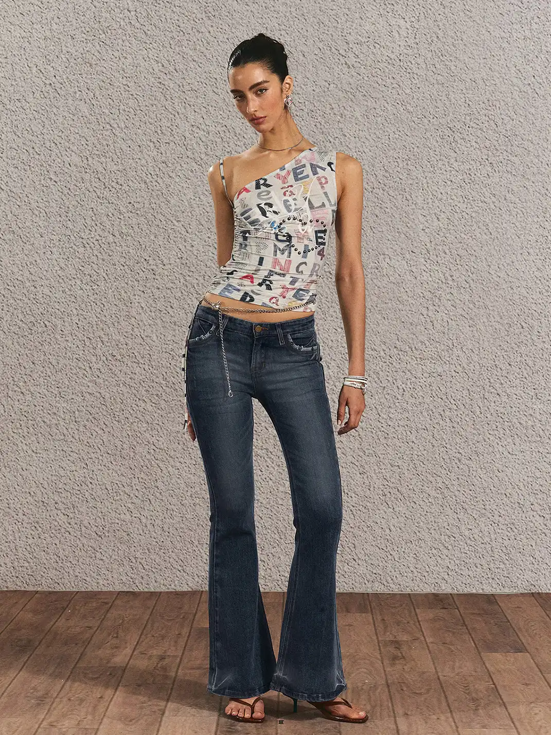 The NeverMore | Poster Print One-Shoulder Cinched Waist Tank Top