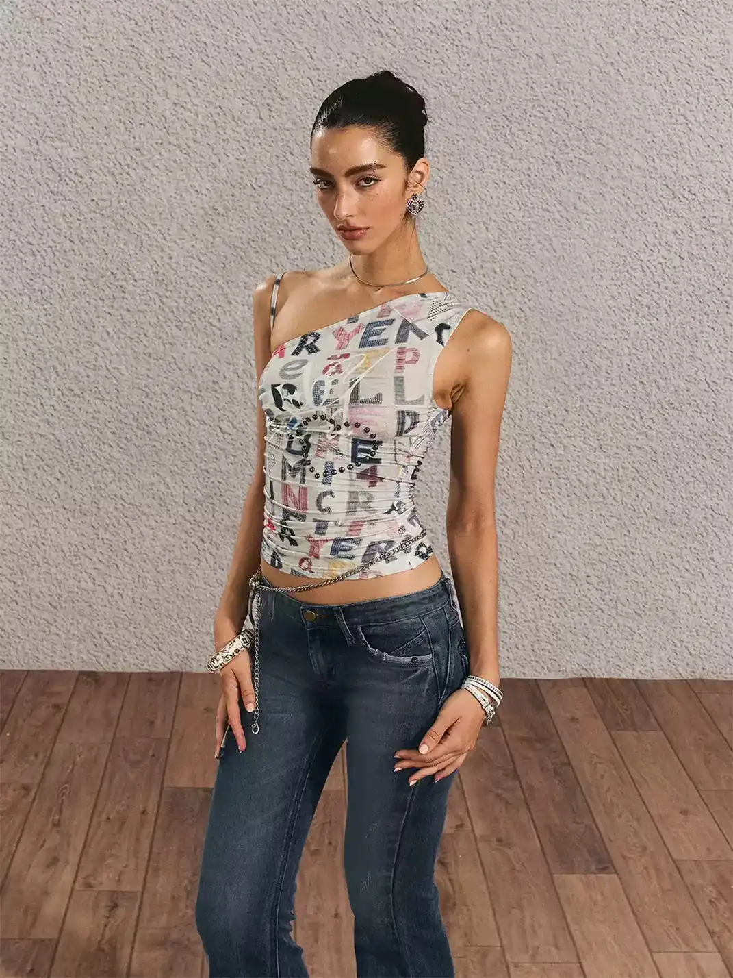 The NeverMore | Poster Print One-Shoulder Cinched Waist Tank Top