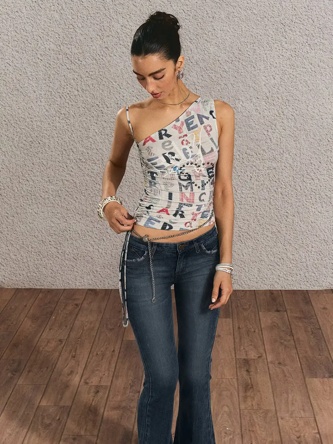 The NeverMore | Poster Print One-Shoulder Cinched Waist Tank Top